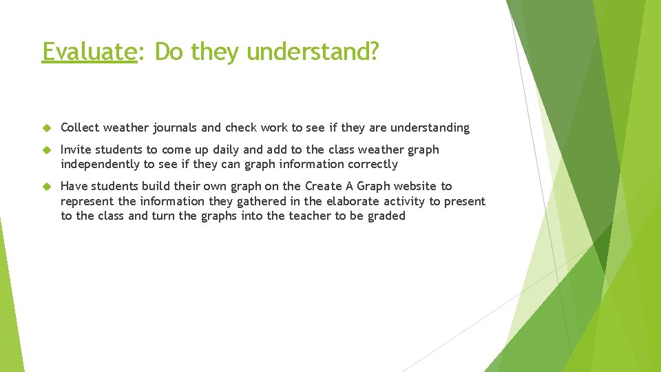 Evaluate: Do they understand? Collect weather journals and check work to see if they