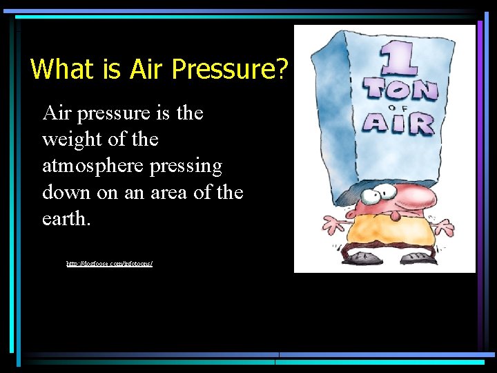What is Air Pressure? Air pressure is the weight of the atmosphere pressing down
