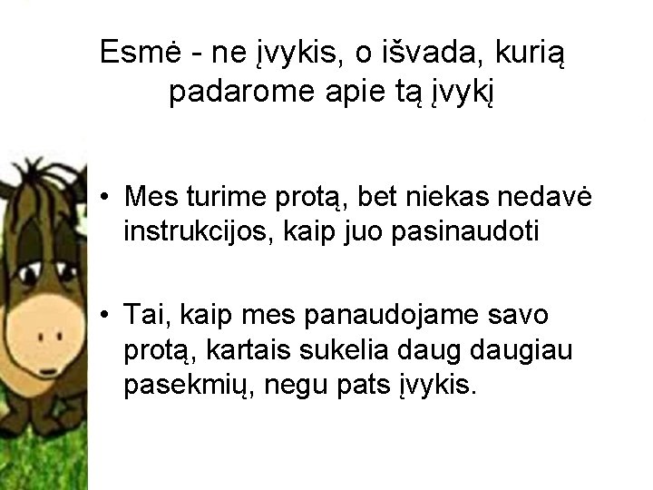 Esmė - ne įvykis, o išvada, kurią padarome apie tą įvykį • Mes turime