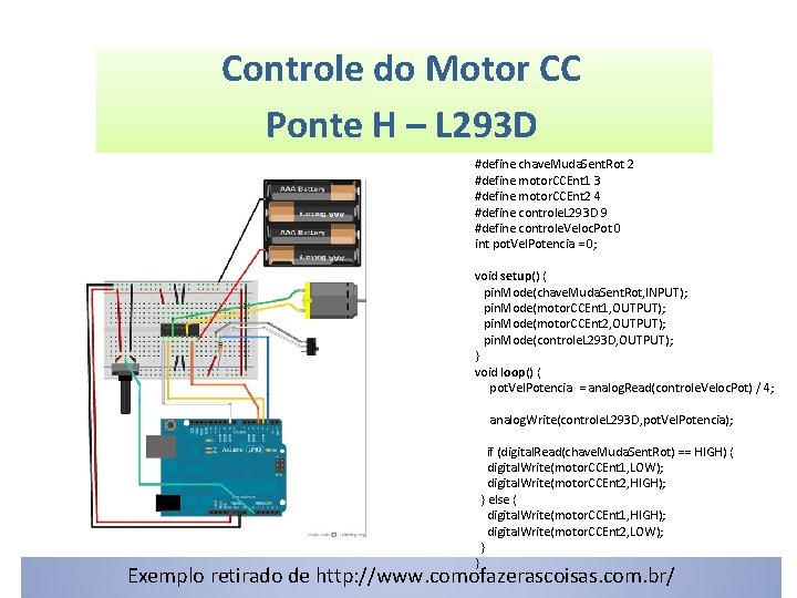 Controle do Motor CC Ponte H – L 293 D #define chave. Muda. Sent.