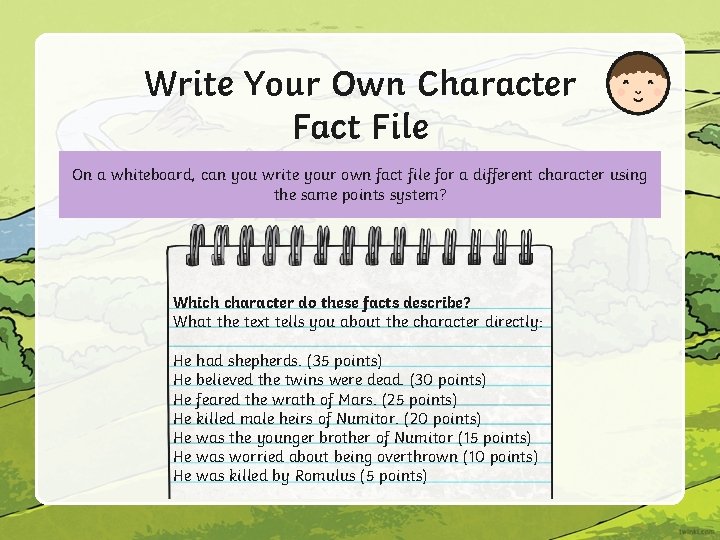 Write Your Own Character Fact File On a whiteboard, can you write your own