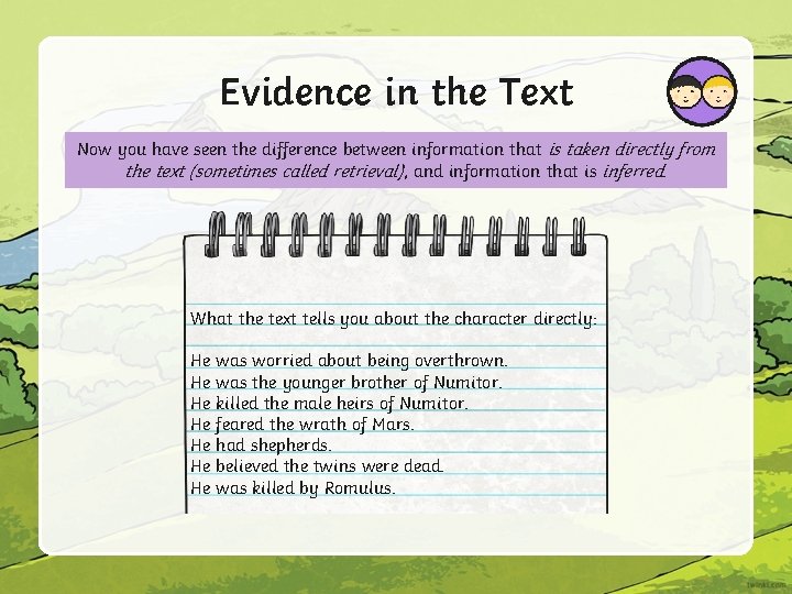 Evidence in the Text Now you have seen the difference between information that is