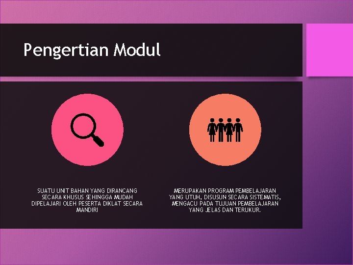 Pengertian Modul SUATU UNIT BAHAN YANG DIRANCANG SECARA KHUSUS SEHINGGA MUDAH DIPELAJARI OLEH PESERTA