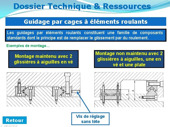 Dossier Technique & Ressources Guidage par cages à éléments roulants Les guidages par éléments