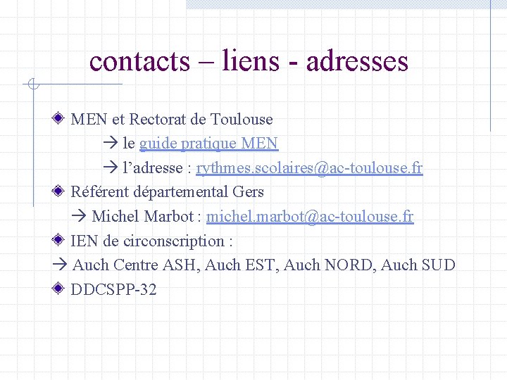 contacts – liens - adresses MEN et Rectorat de Toulouse le guide pratique MEN