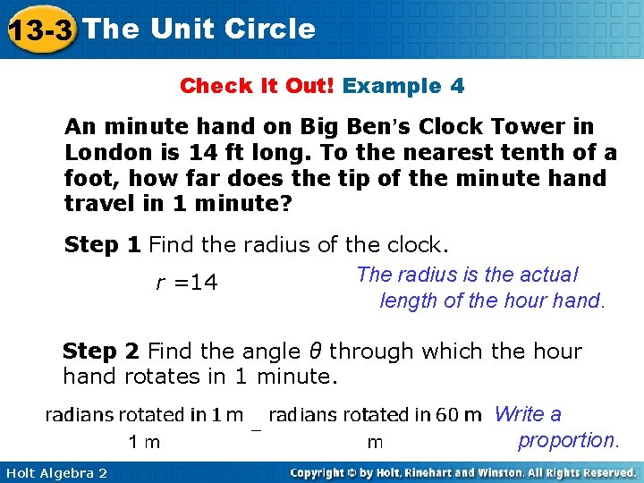 13 -3 The Unit Circle Check It Out! Example 4 An minute hand on