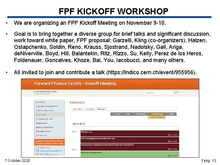 FPF KICKOFF WORKSHOP • We are organizing an FPF Kickoff Meeting on November 9