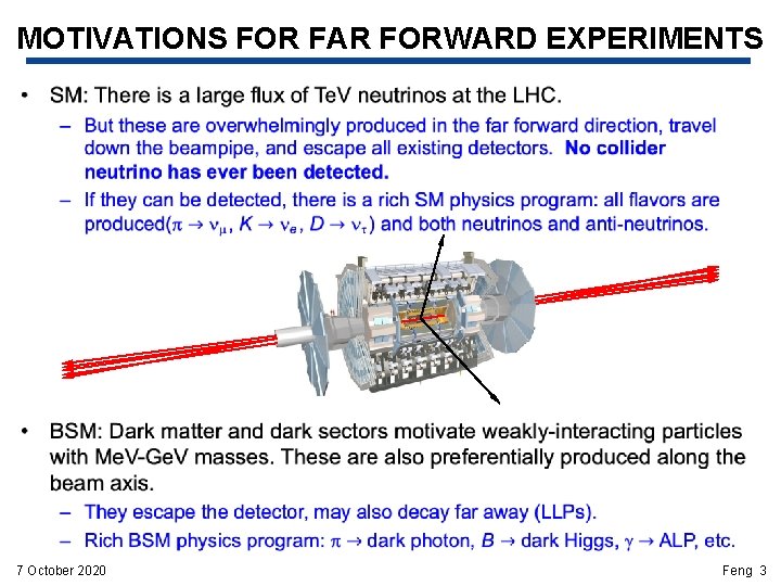 MOTIVATIONS FOR FAR FORWARD EXPERIMENTS • 7 October 2020 Feng 3 