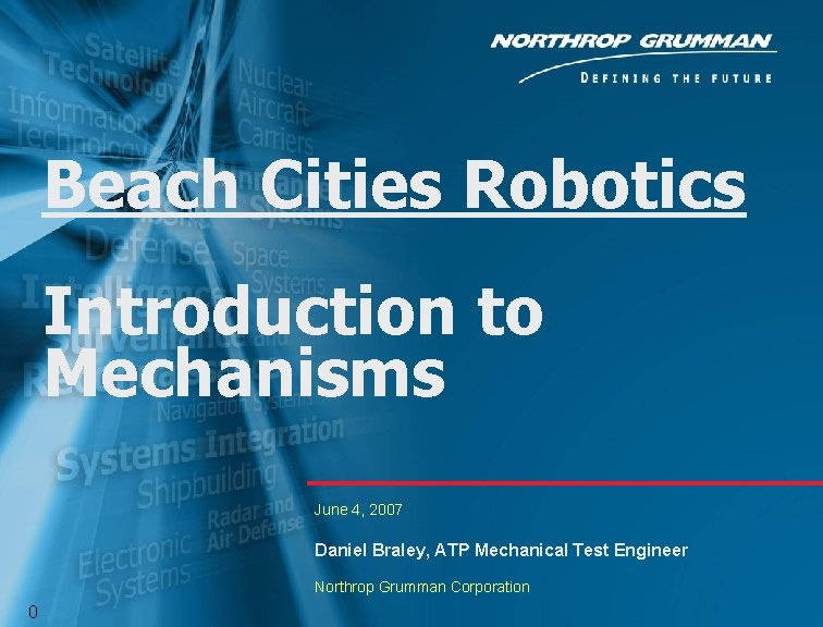 Beach Cities Robotics Introduction to Mechanisms June 4, 2007 Daniel Braley, ATP Mechanical Test