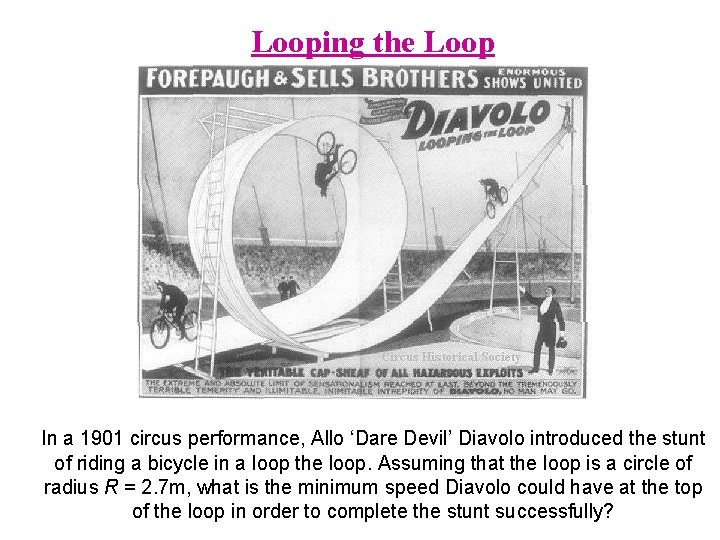 Looping the Loop In a 1901 circus performance, Allo ‘Dare Devil’ Diavolo introduced the