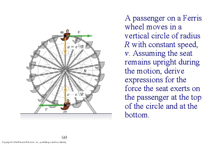 A passenger on a Ferris wheel moves in a vertical circle of radius R