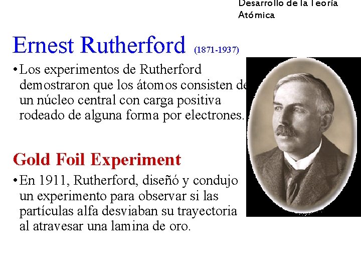 Desarrollo de la Teoría Atómica Ernest Rutherford (1871 -1937) • Los experimentos de Rutherford