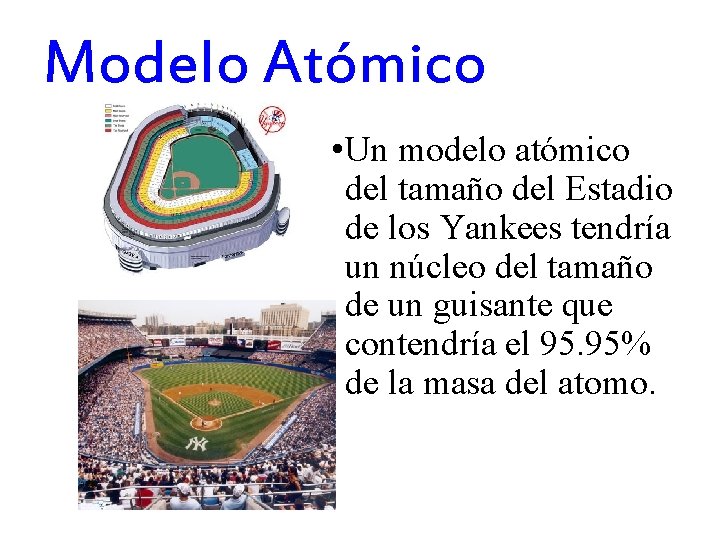 Modelo Atómico • Un modelo atómico del tamaño del Estadio de los Yankees tendría