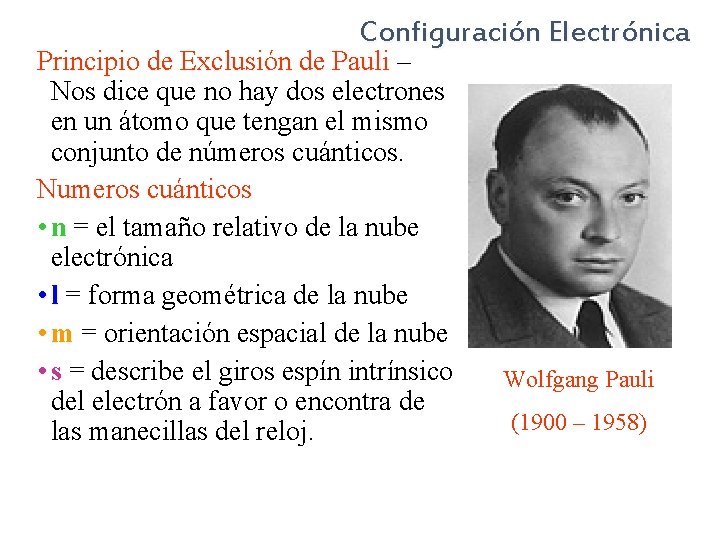 Configuración Electrónica Principio de Exclusión de Pauli – Principio de Exclusión de Pauli Nos