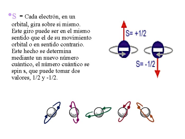  • s - Cada electrón, en un orbital, gira sobre si mismo. Este
