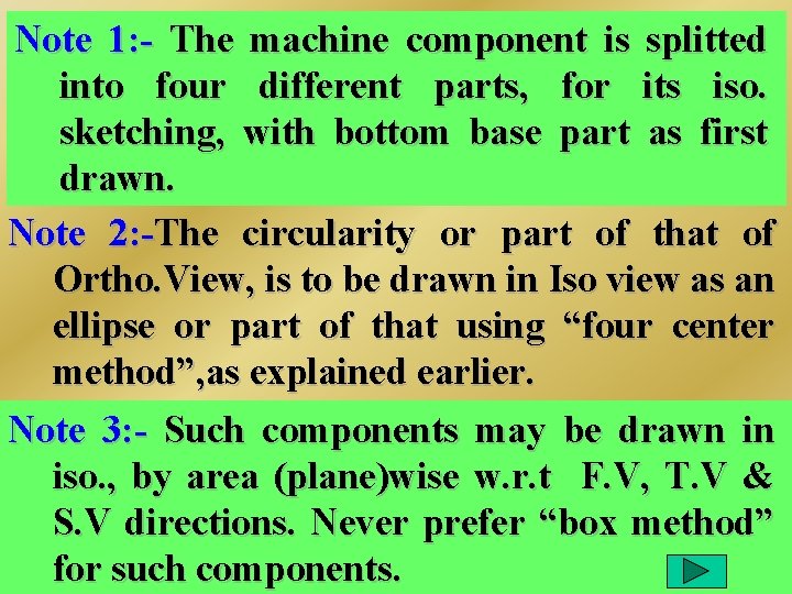 Note 1: - The machine component is splitted into four different parts, for its