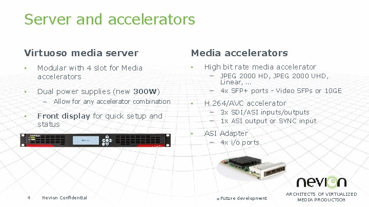Server and accelerators Virtuoso media server Modular with 4 slot for Media accelerators •