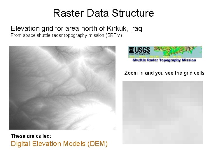 Raster Data Structure Elevation grid for area north of Kirkuk, Iraq From space shuttle