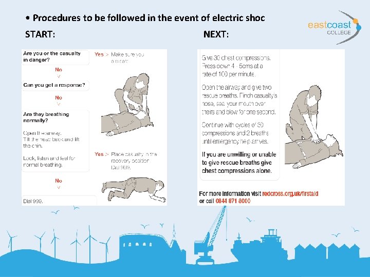  • Procedures to be followed in the event of electric shoc START: NEXT: