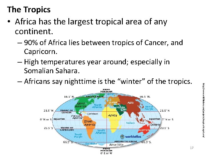 The Tropics • Africa has the largest tropical area of any continent. 17 http: