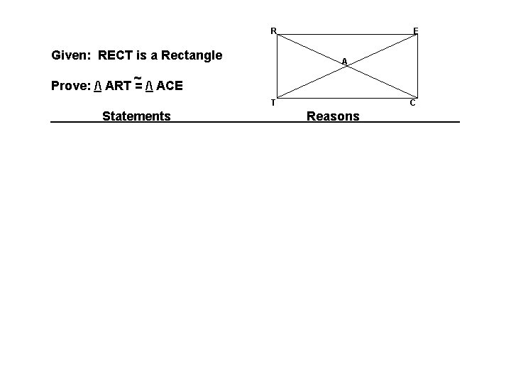 R Given: RECT is a Rectangle E A ~ Prove: / ART = / R Given: RECT is a Rectangle E A ~ Prove: / ART = /