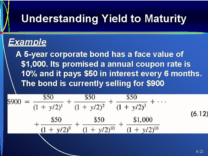 Understanding Yield to Maturity Example A 5 -year corporate bond has a face value