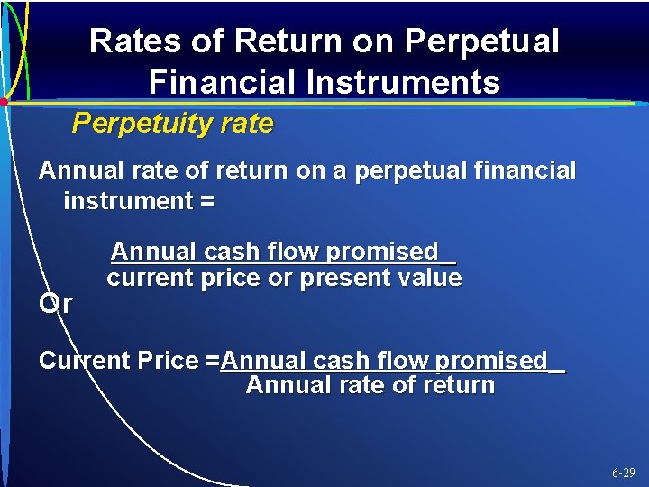 Rates of Return on Perpetual Financial Instruments Perpetuity rate Annual rate of return on