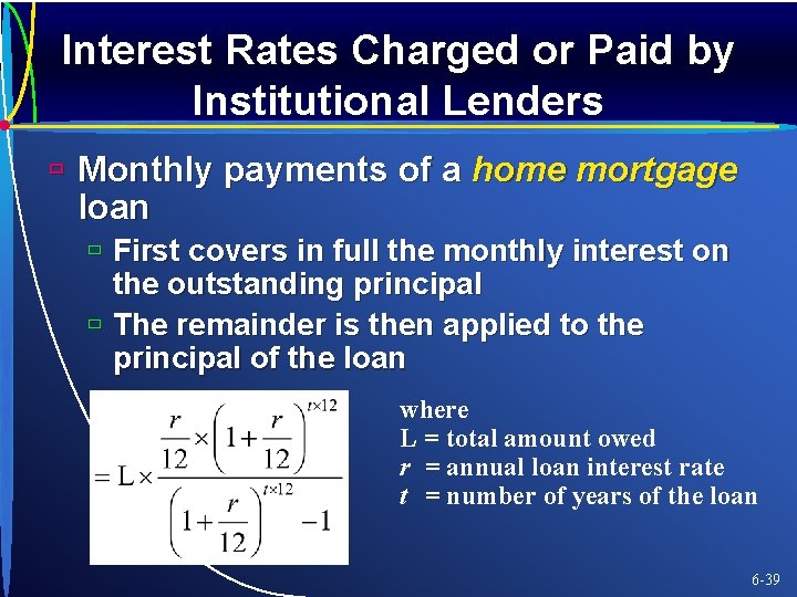 Interest Rates Charged or Paid by Institutional Lenders ù Monthly payments of a home