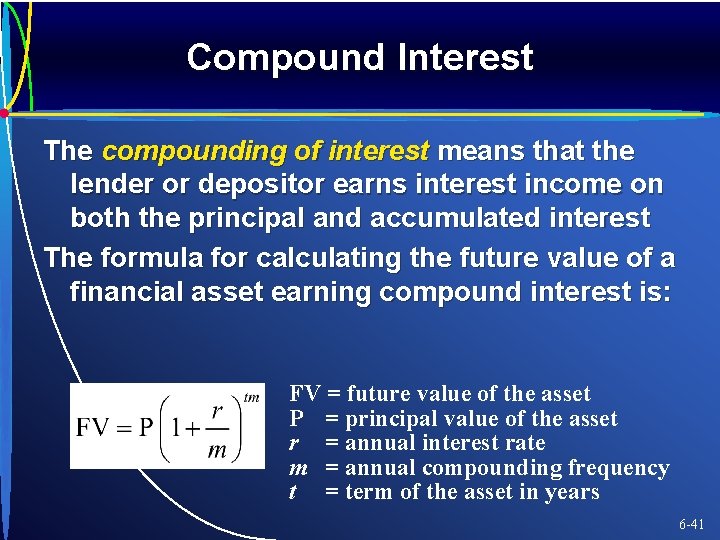Compound Interest The compounding of interest means that the lender or depositor earns interest
