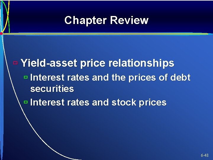 Chapter Review ù Yield-asset price relationships ù Interest rates and the prices of debt