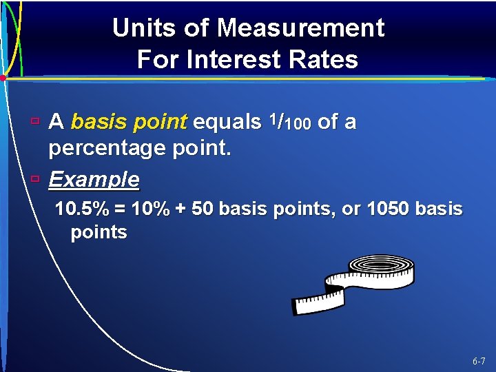 Units of Measurement For Interest Rates ù A basis point equals 1/100 of a