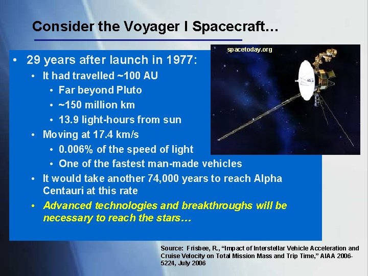 Consider the Voyager I Spacecraft… • 29 years after launch in 1977: spacetoday. org