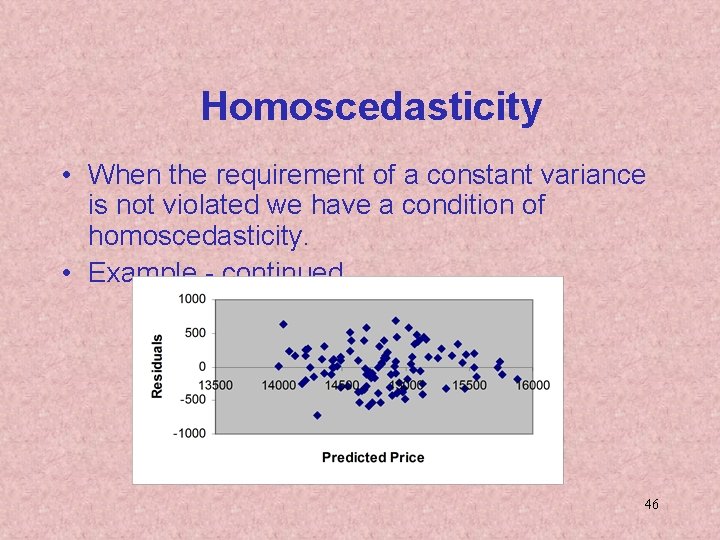 Homoscedasticity • When the requirement of a constant variance is not violated we have