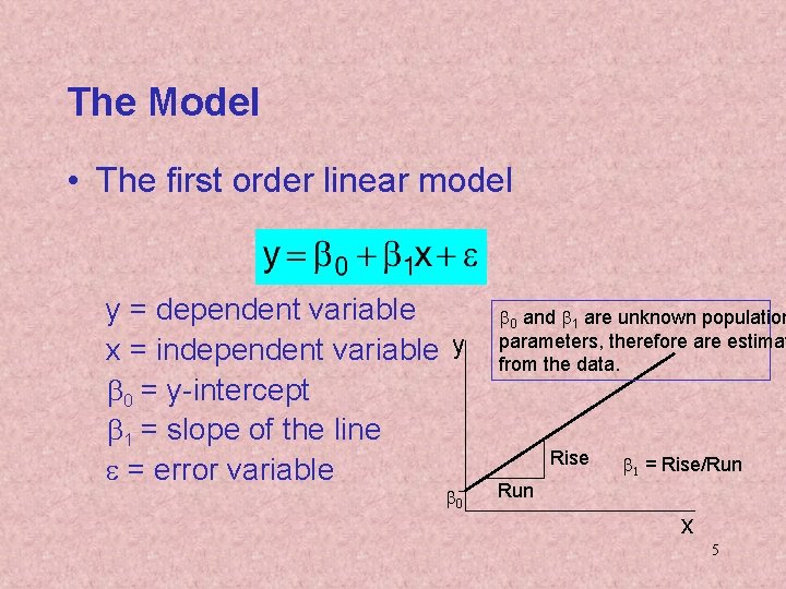 The Model • The first order linear model y = dependent variable x = The Model • The first order linear model y = dependent variable x =