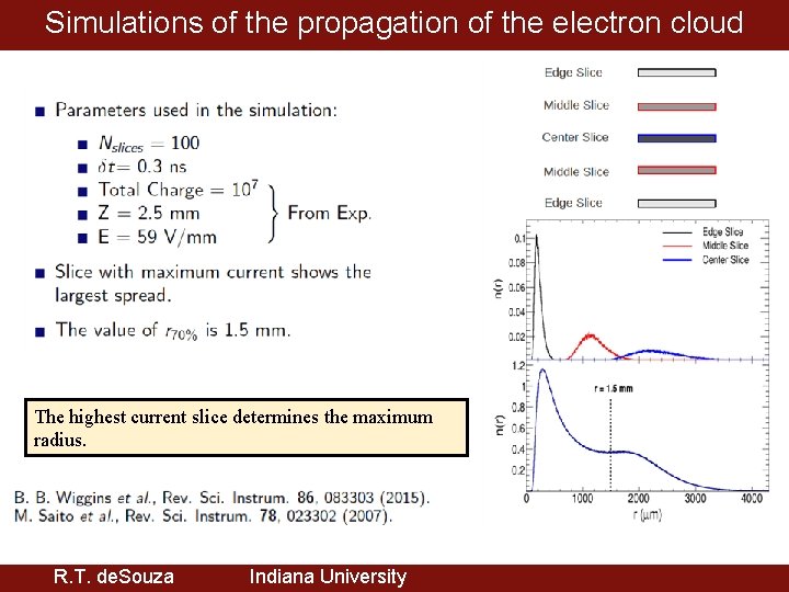 Simulations of the propagation of the electron cloud The highest current slice determines the