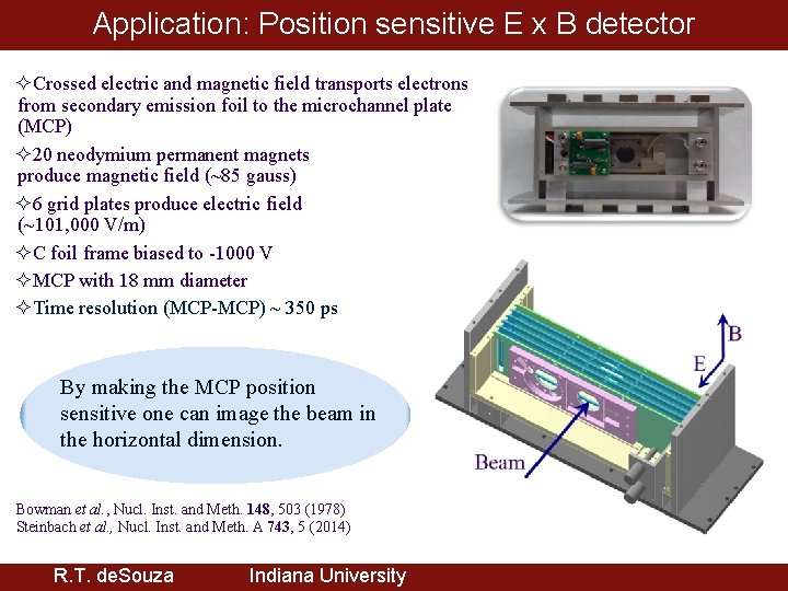 Application: Position sensitive E x B detector ²Crossed electric and magnetic field transports electrons