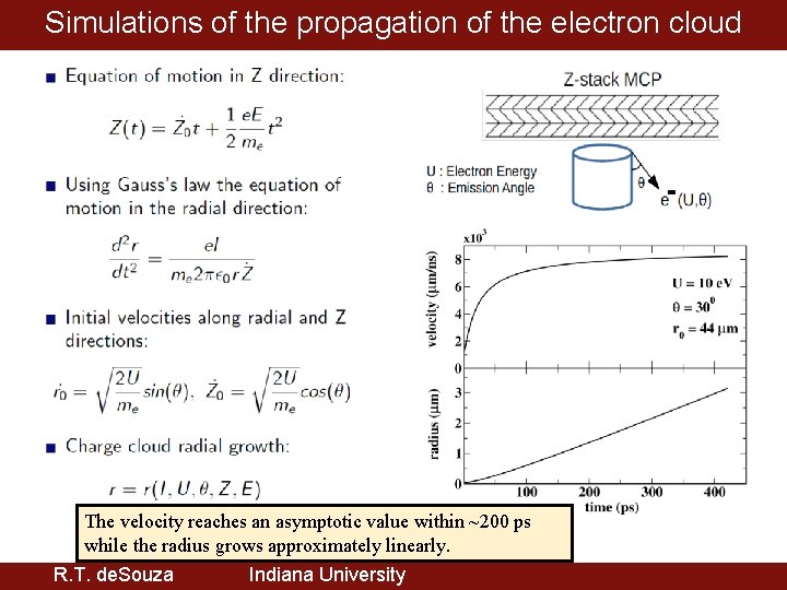 Simulations of the propagation of the electron cloud The velocity reaches an asymptotic value