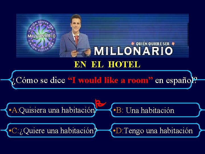 EN EL HOTEL ¿Cómo se dice “I would like a room” en español? •