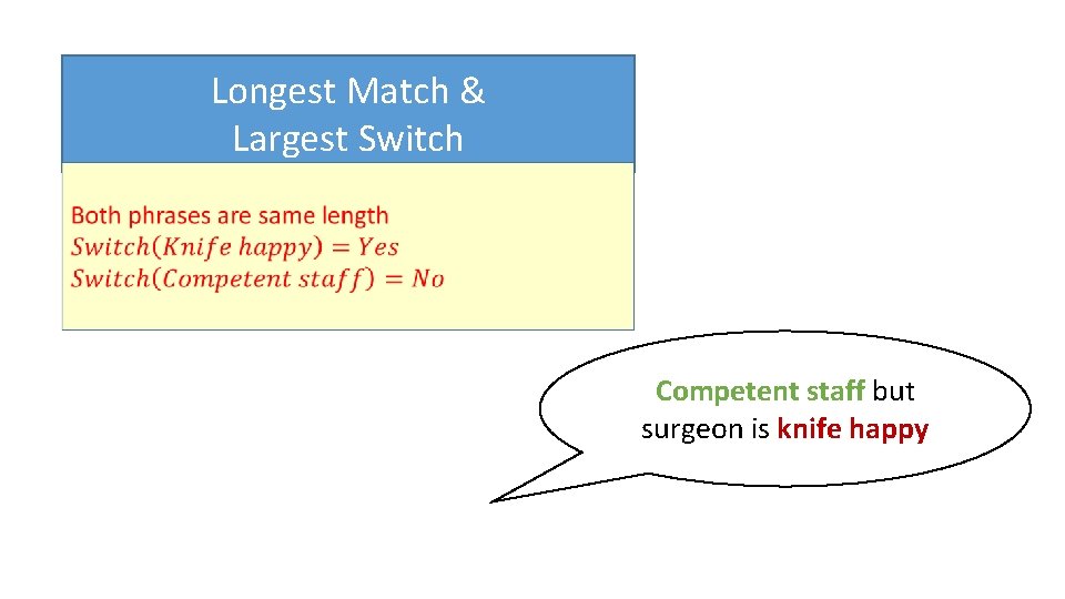 Longest Match & Largest Switch Competent staff but surgeon is knife happy 