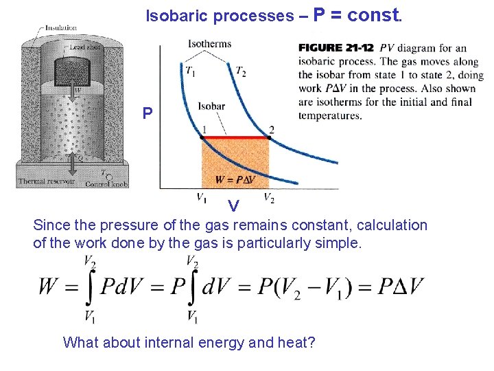 Isobaric processes – P = const. P V Since the pressure of the gas Isobaric processes – P = const. P V Since the pressure of the gas