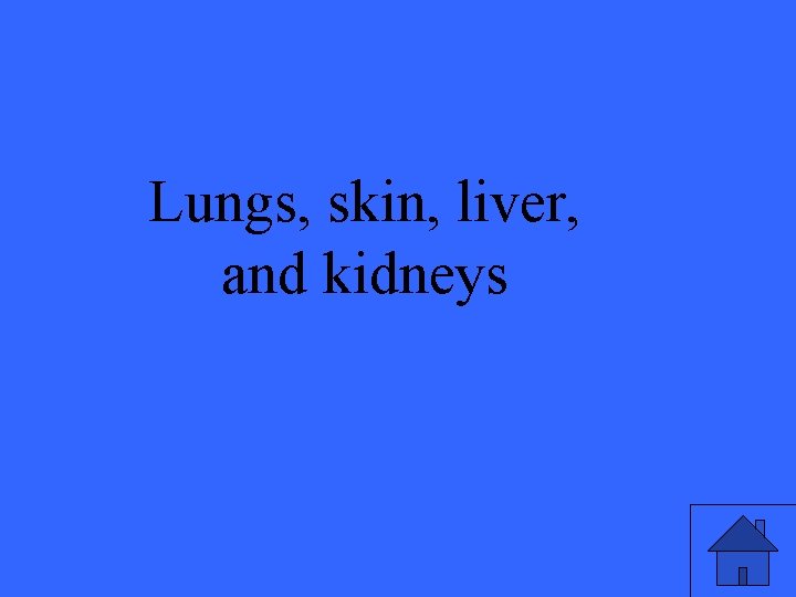 Lungs, skin, liver, and kidneys 