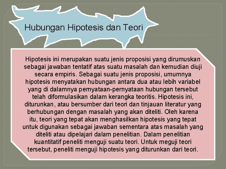 Hubungan Hipotesis dan Teori Hipotesis ini merupakan suatu jenis proposisi yang dirumuskan sebagai jawaban