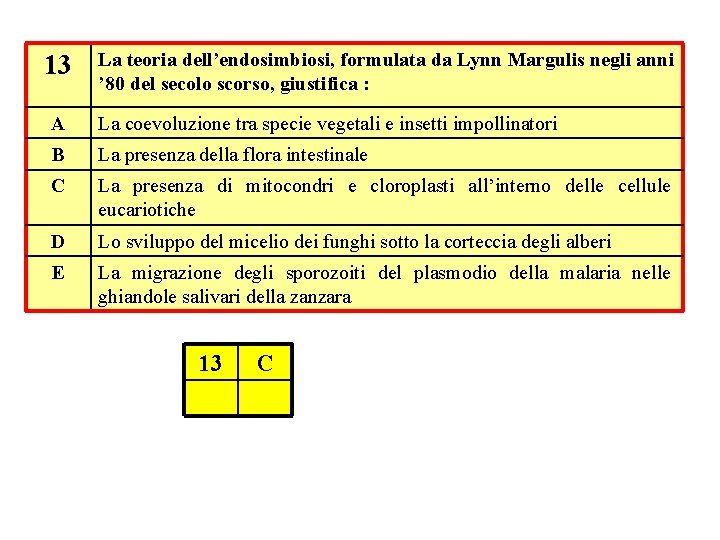 13 La teoria dell’endosimbiosi, formulata da Lynn Margulis negli anni ’ 80 del secolo