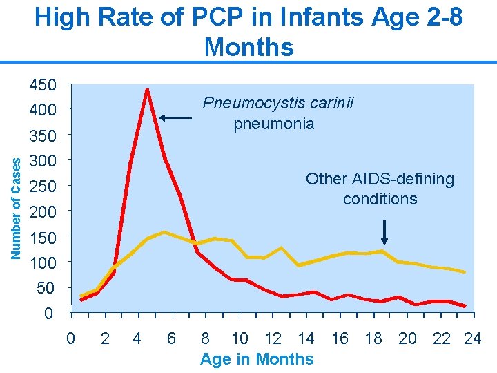 High Rate of PCP in Infants Age 2 -8 Months 450 400 Pneumocystis carinii