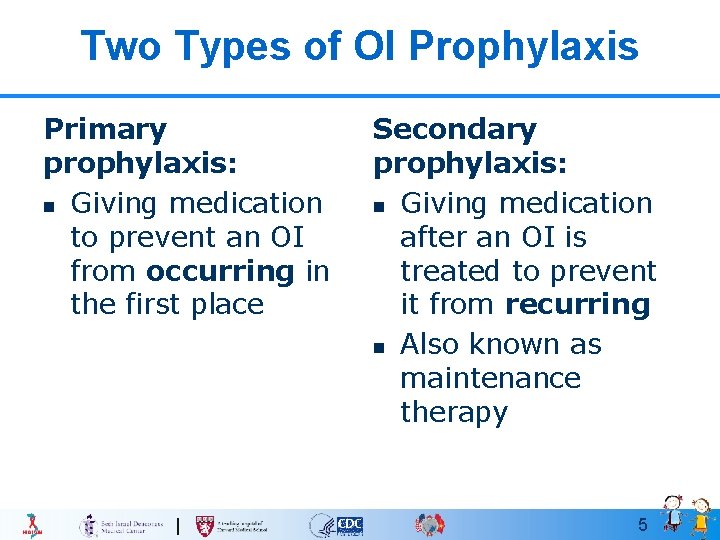 Two Types of OI Prophylaxis Primary prophylaxis: n Giving medication to prevent an OI