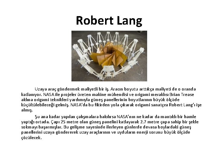 Robert Lang Uzaya araç göndermek maliyetli bir iş. Aracın boyutu arttıkça maliyeti de o