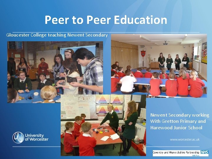 Peer to Peer Education Gloucester College teaching Newent Secondary working With Gretton Primary and