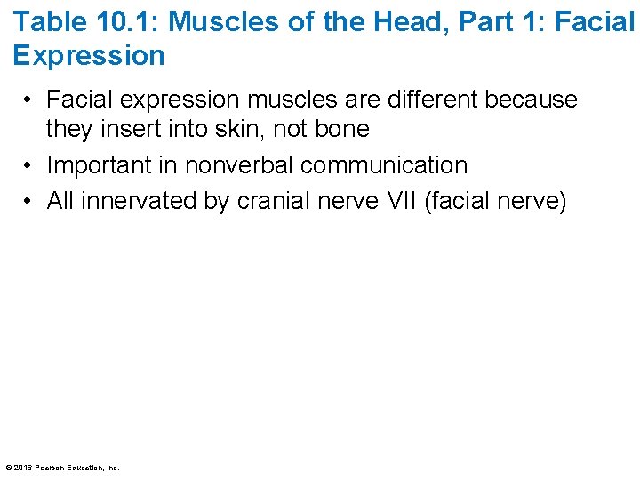 Table 10. 1: Muscles of the Head, Part 1: Facial Expression • Facial expression