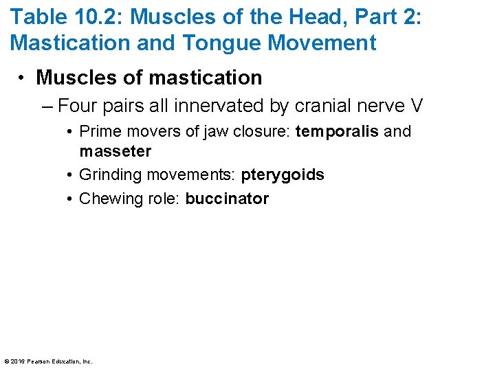 Table 10. 2: Muscles of the Head, Part 2: Mastication and Tongue Movement •