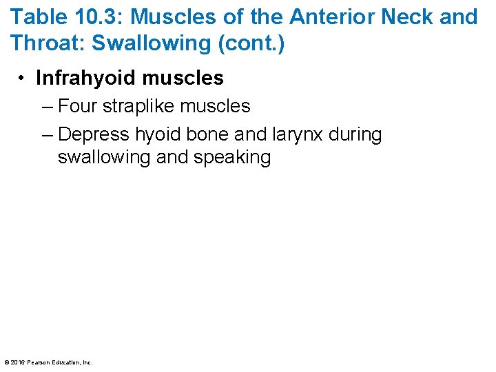 Table 10. 3: Muscles of the Anterior Neck and Throat: Swallowing (cont. ) •